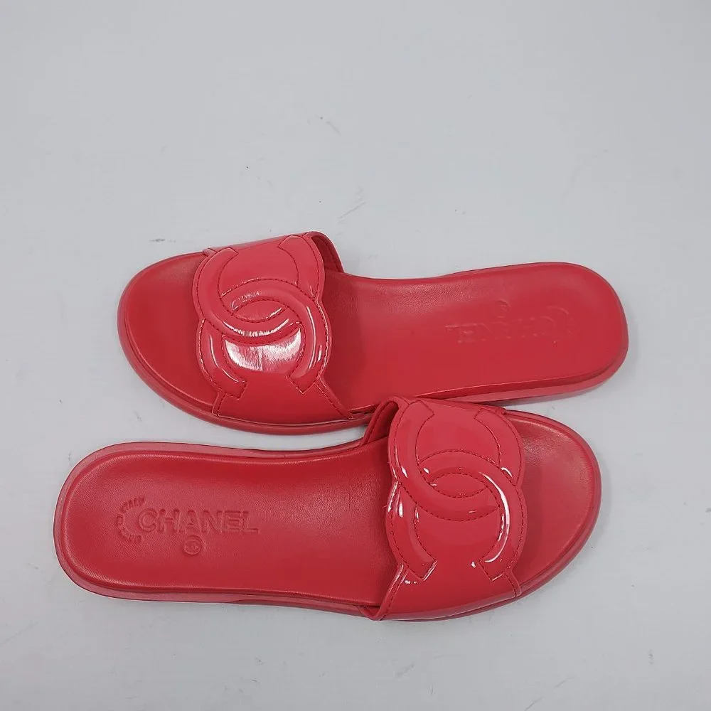 Chanel Cambon Mules RED CC Flat Slip on Sandals - Picture 9 of 9